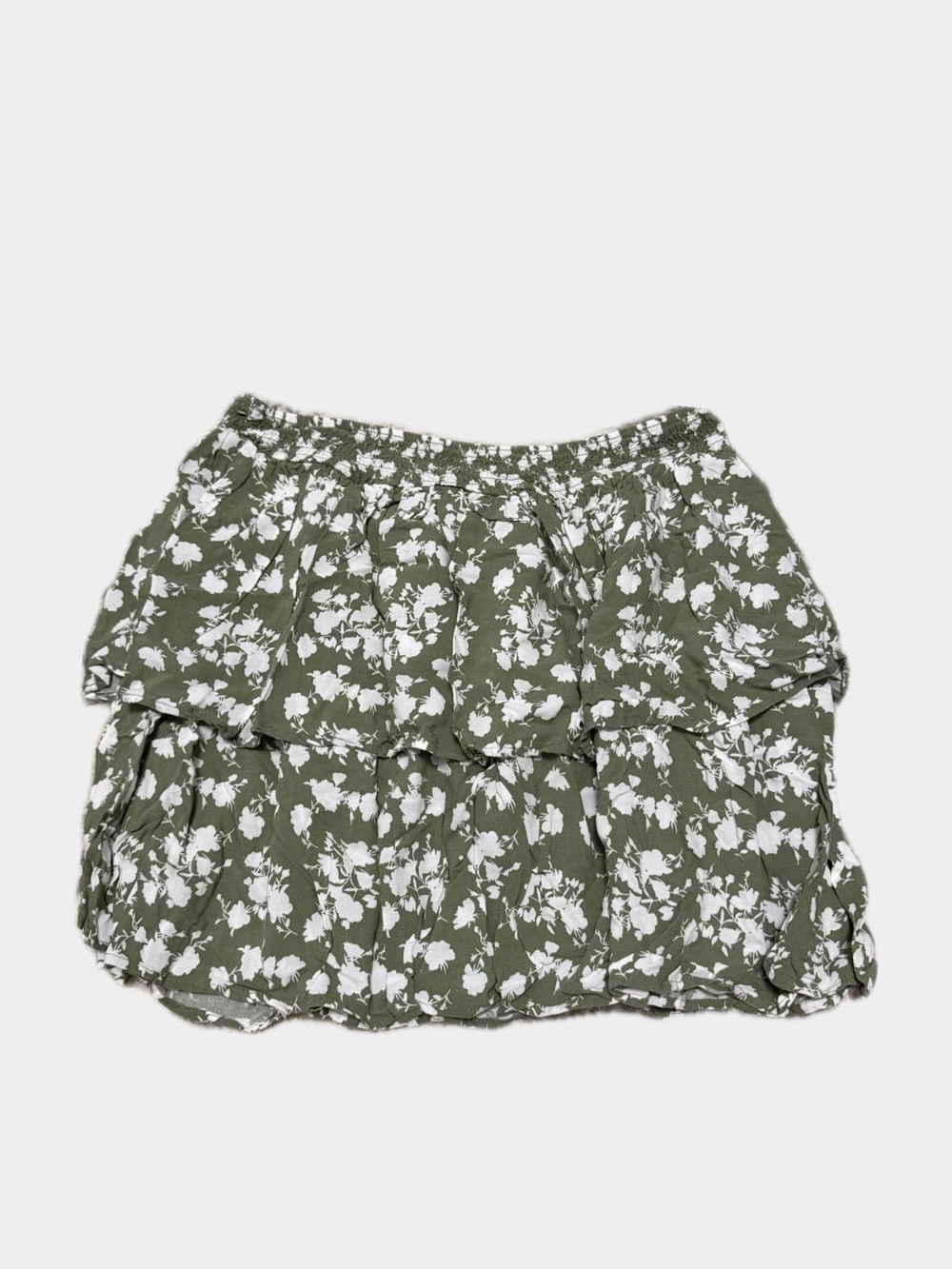 Olive Floral Tiered Mini Skirt